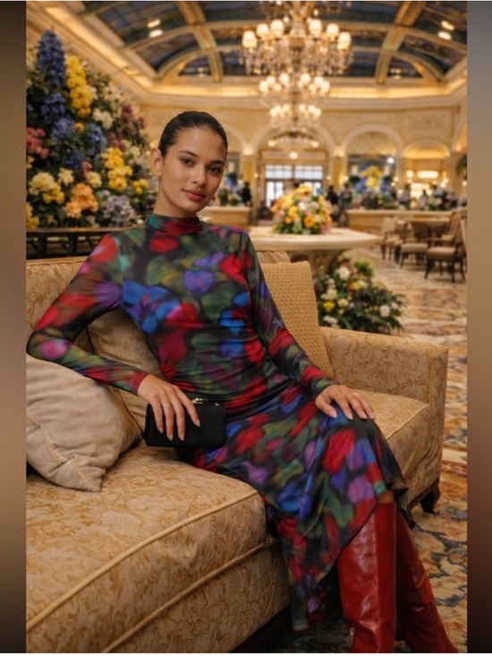 FARM Rio Dresses & Skirts - 🎉LAST ONE🎉Anthropologie NWT Farm Rio Mock- Neck Mesh Slim Midi Dress size XS.